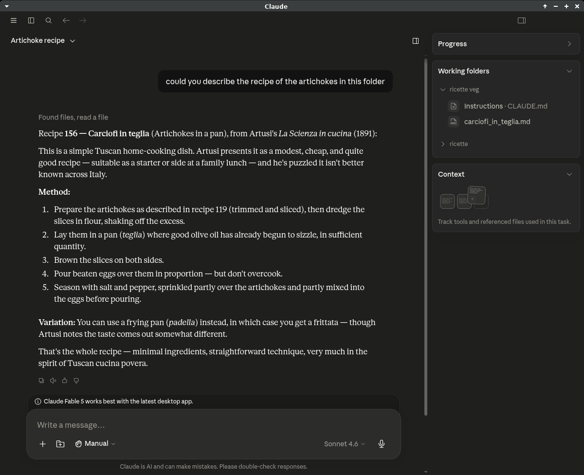 Claude Desktop settings showing the workspace folder added as a file source