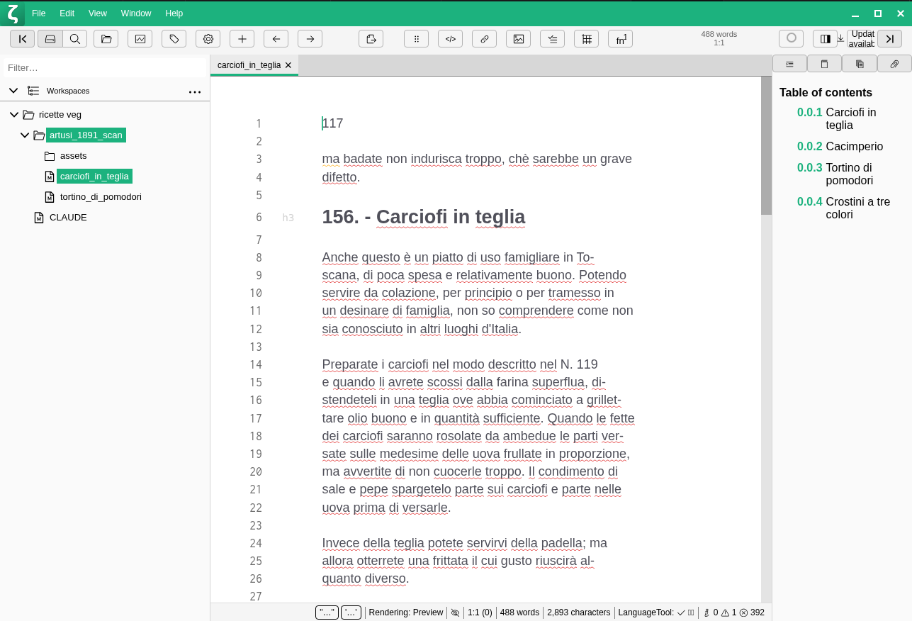 Zettlr's file manager showing extracted chapter Markdown files
